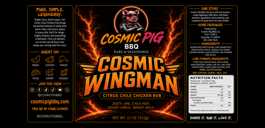 Cosmic Wingman Citrus Chile Chicken Rub label