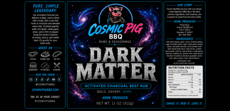 Dark Matter Activated Charcoal Beef Rub label