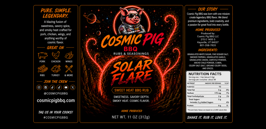 Solar Flare Sweet Heat BBQ Rub label